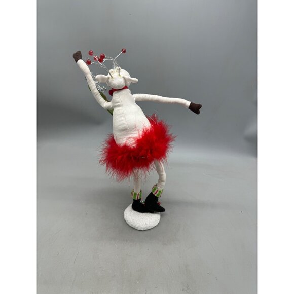 Handcrafted Christmas Reindeer Figurine With Red Feather Skirt & Antlers READ - Picture 5 of 9